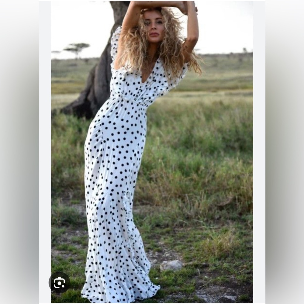 Rat & Boa White and Black Polka Dot Maxi Dress
